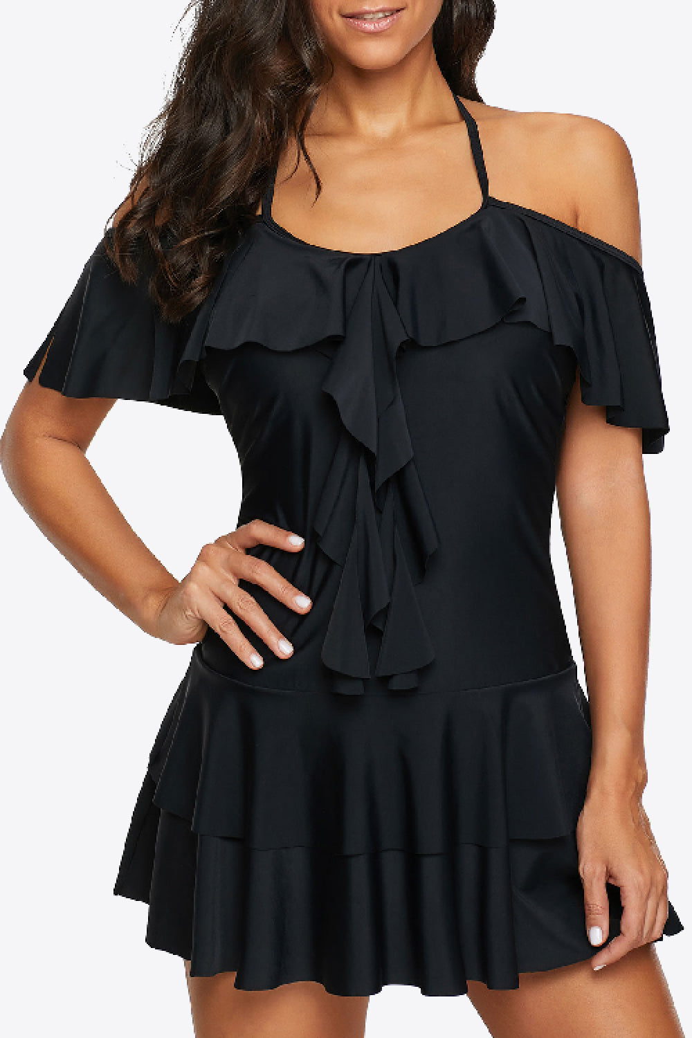 Ruffled Cold-Shoulder Two-Piece Swimsuit (TB13D) T