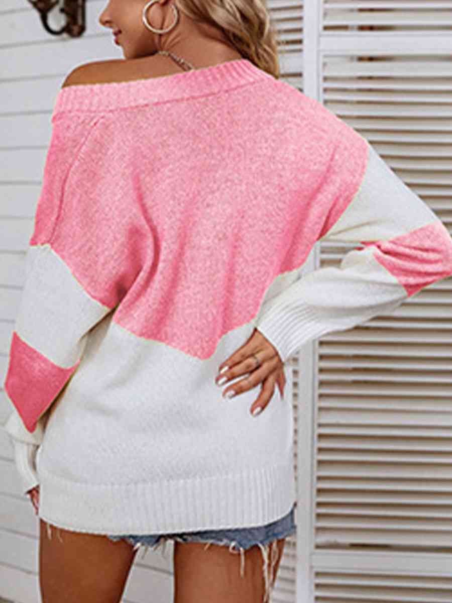 Color Block V-Neck Sweater - Deals DejaVu