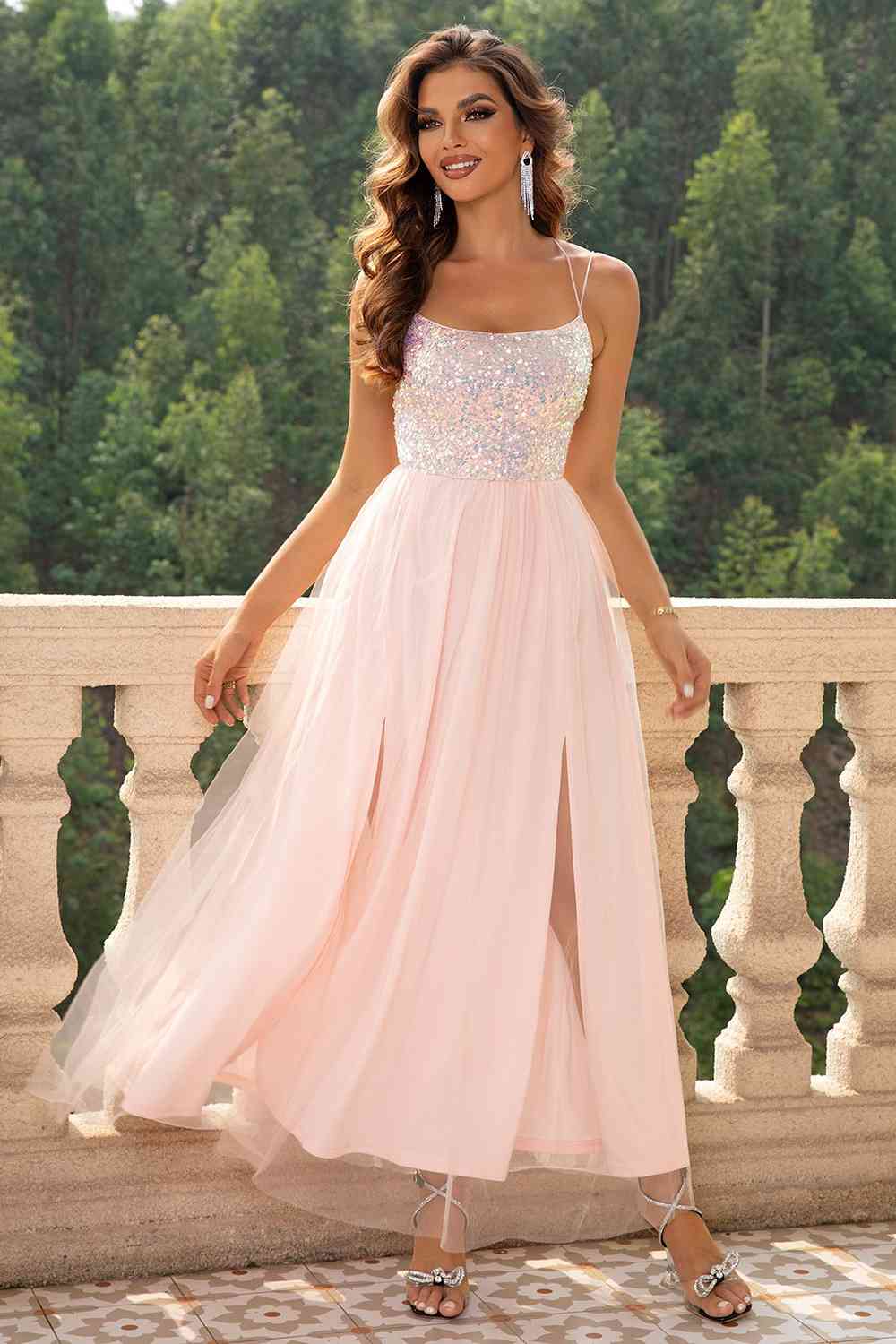 Lace-Up Backless Mesh Dress (BWM) T - Deals DejaVu