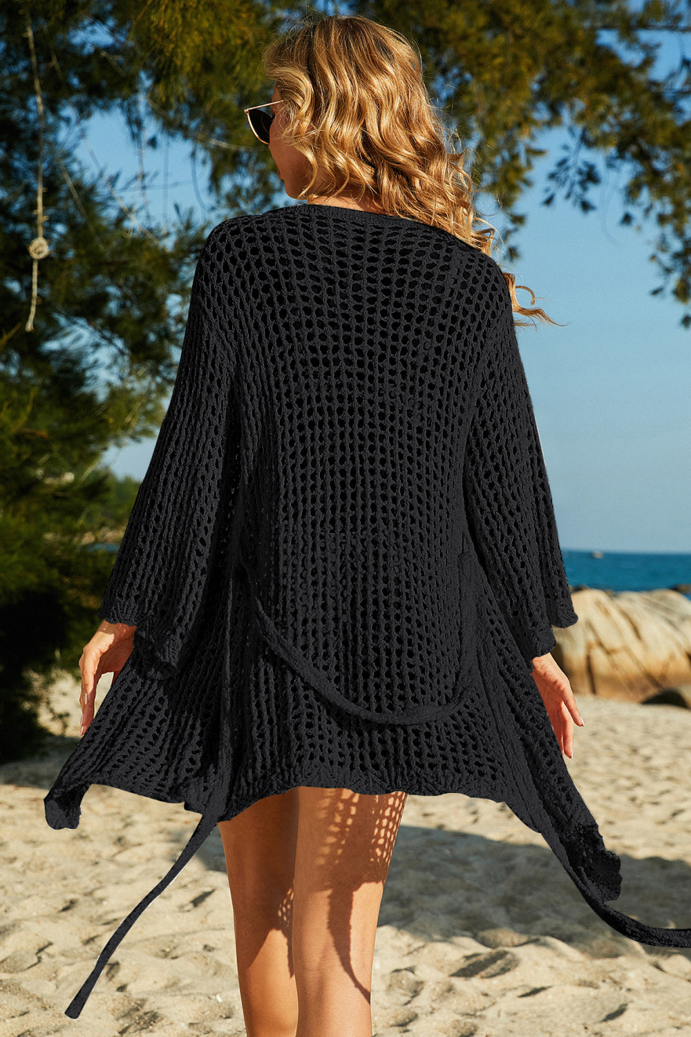Tie-Waist Openwork Crochet Cover Up (TB11D) T