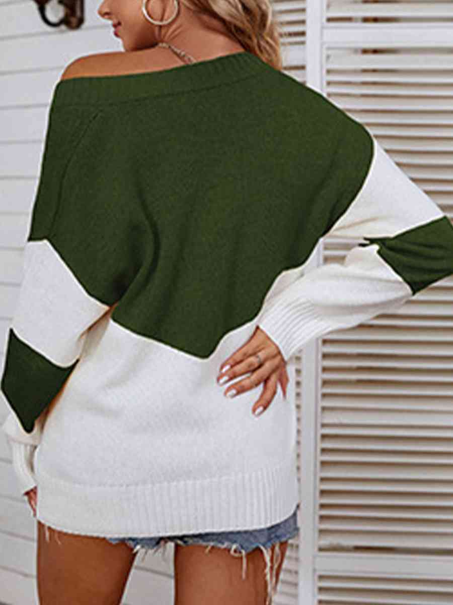 Color Block V-Neck Sweater - Deals DejaVu