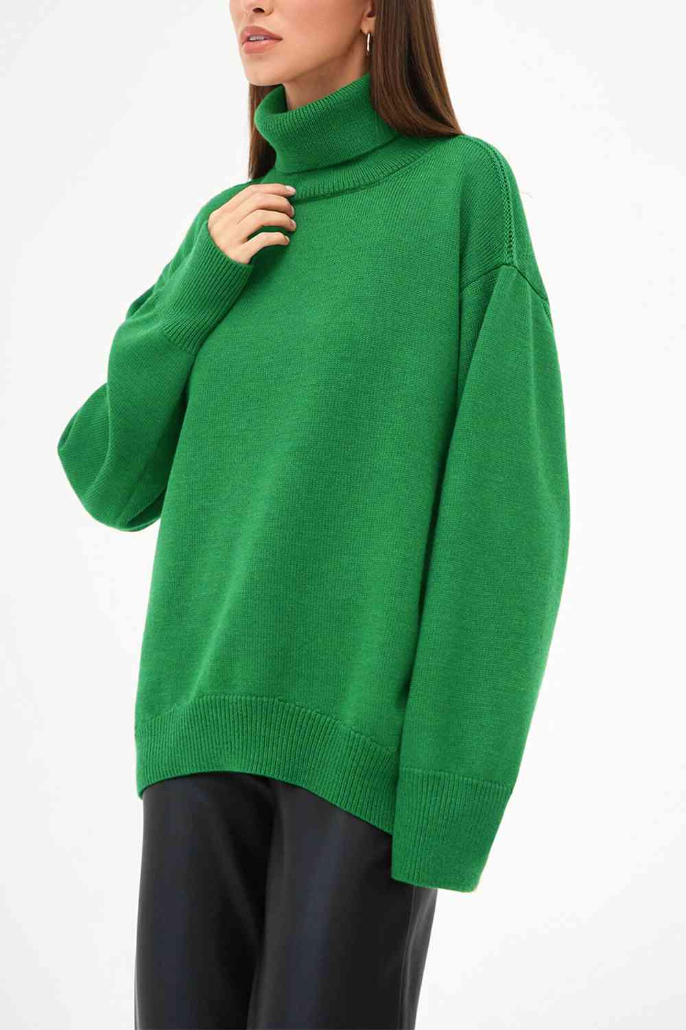 Turtle Neck Dropped Shoulder Sweater - Deals DejaVu