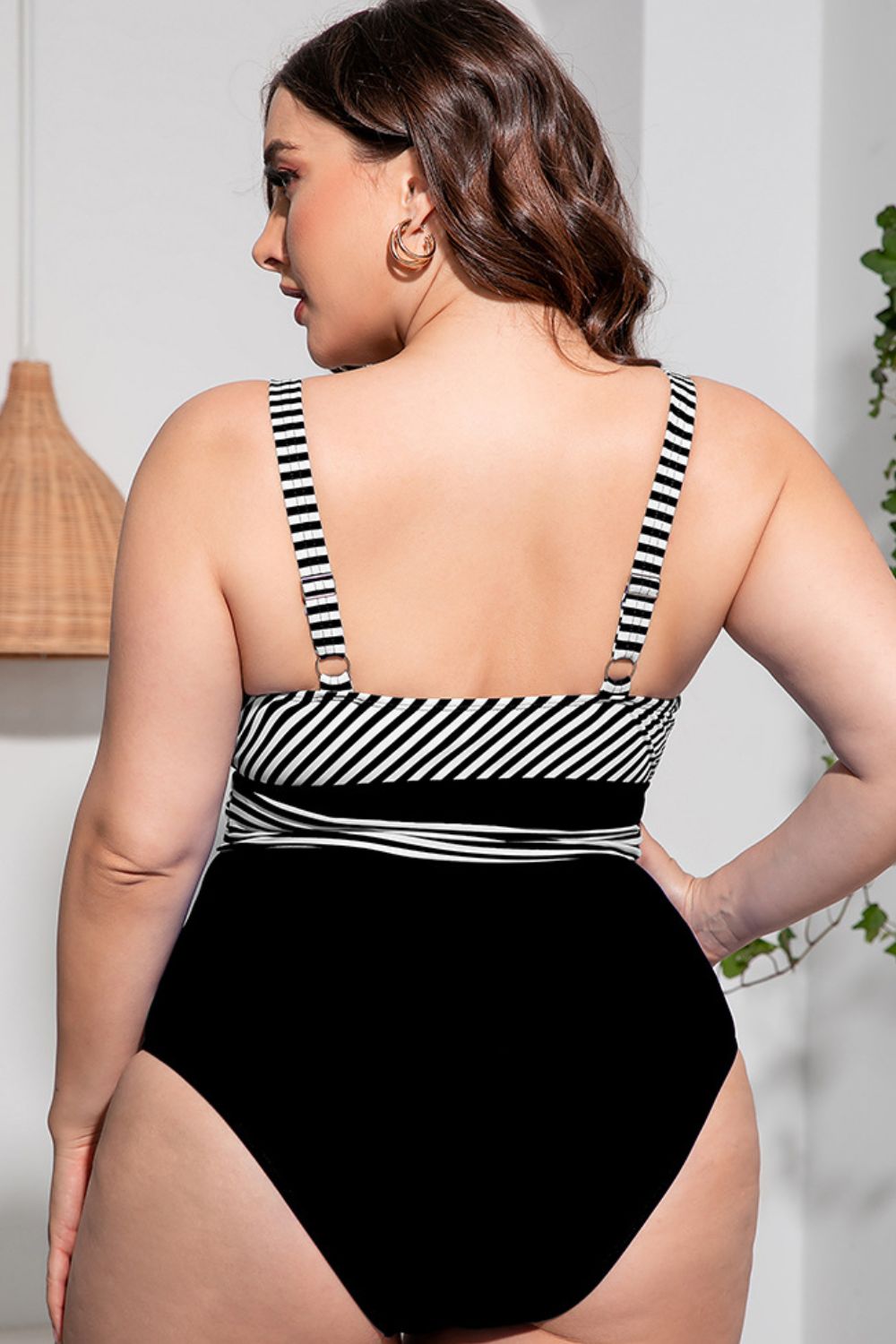 Plus Size Striped Tie-Waist One-Piece Swimsuit (TB10D) T