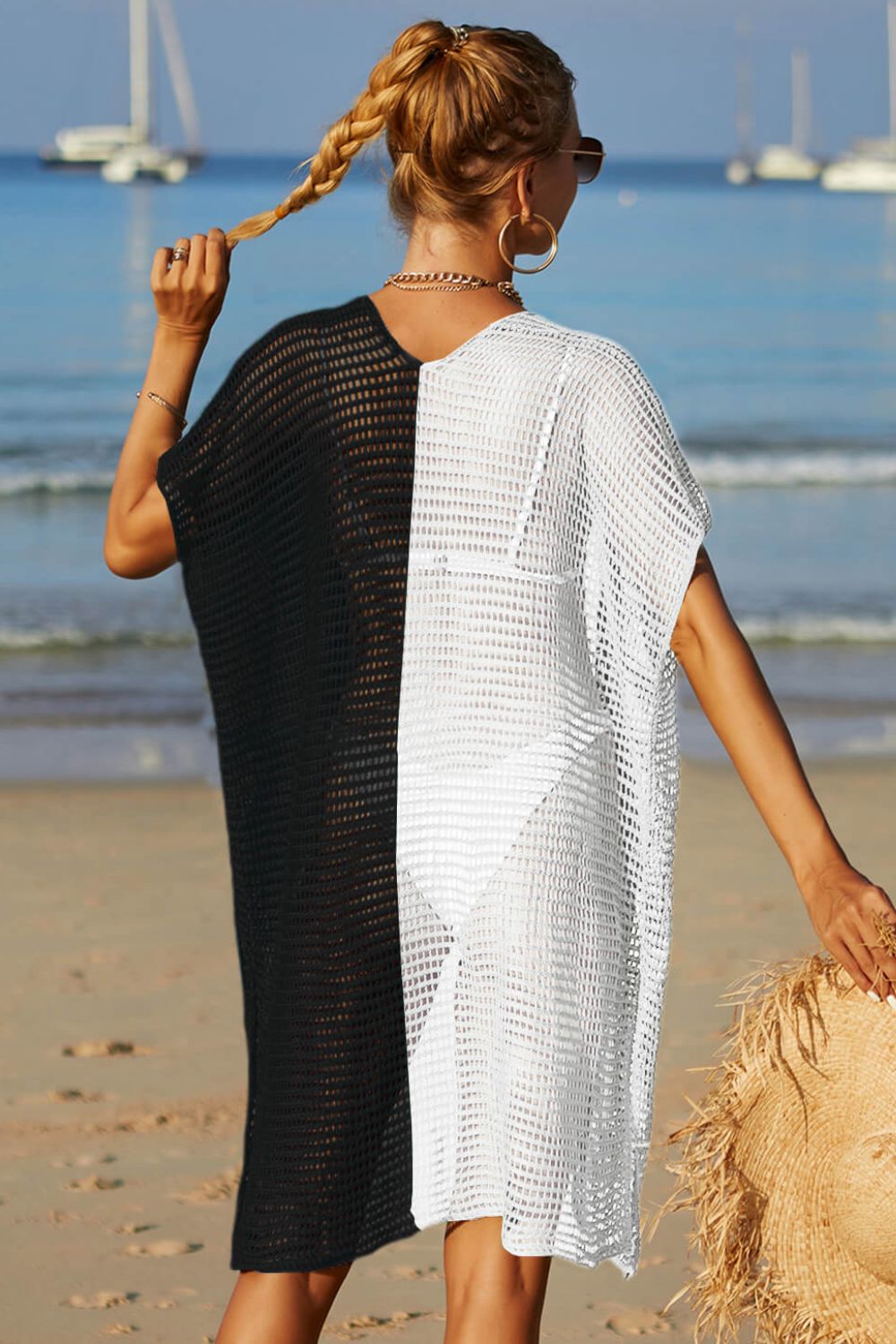 Two-Tone Side Slit Open Front Cover Up (TB11D) T - Deals DejaVu