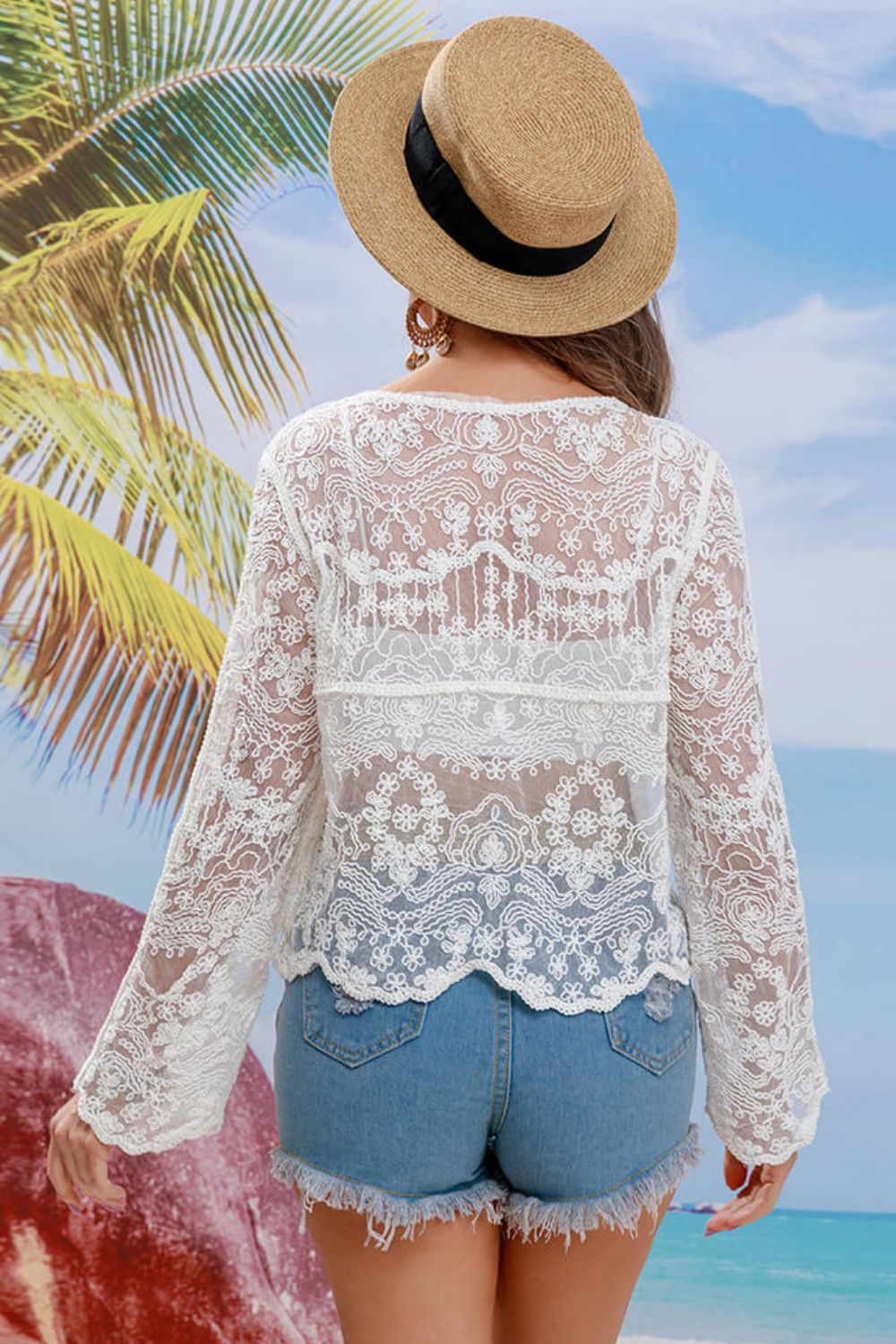 Buttoned Sheer Lace Cover Up (TB11D) T