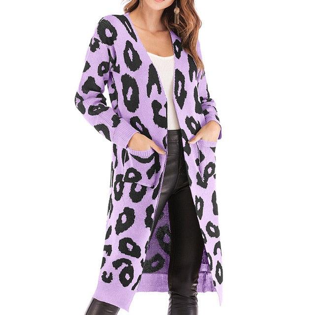 Great Autumn Winter Christmas Women Sweater - Women Casual Long Cardigan - New Leopard Streetwear (2U23)