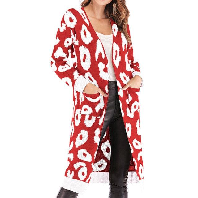 Great Autumn Winter Christmas Women Sweater - Women Casual Long Cardigan - New Leopard Streetwear (2U23)