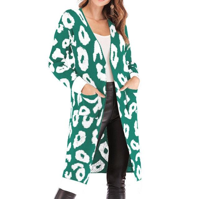 Great Autumn Winter Christmas Women Sweater - Women Casual Long Cardigan - New Leopard Streetwear (2U23)