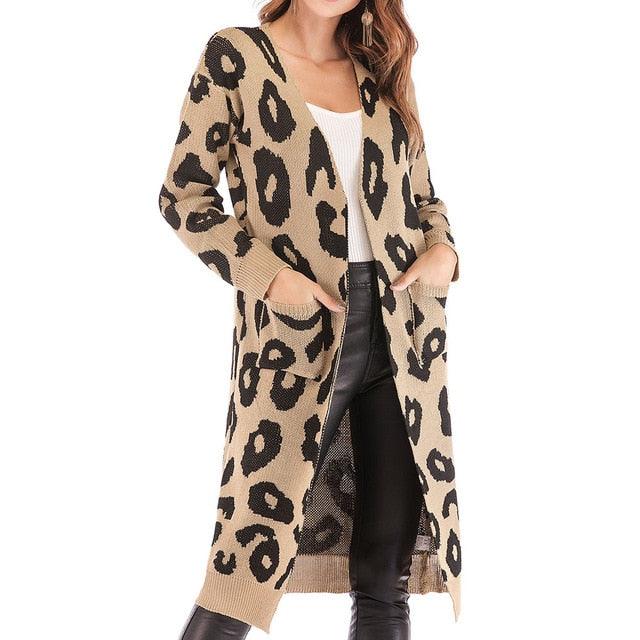 Great Autumn Winter Christmas Women Sweater - Women Casual Long Cardigan - New Leopard Streetwear (2U23)