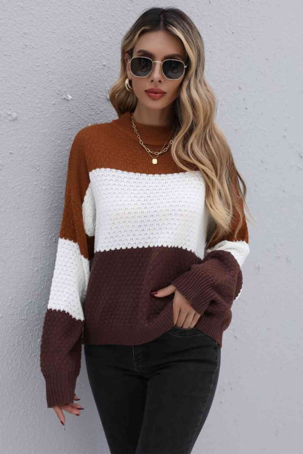 Color Block Long Sleeve Sweater - Deals DejaVu