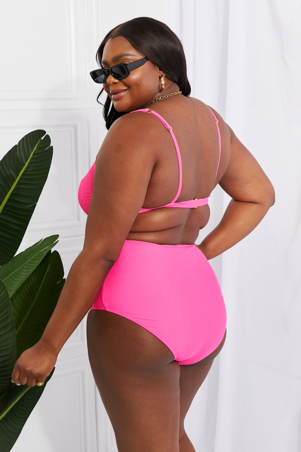 Marina West Swim Take A Dip Twist High-Rise Bikini in Pink (TB9D) T