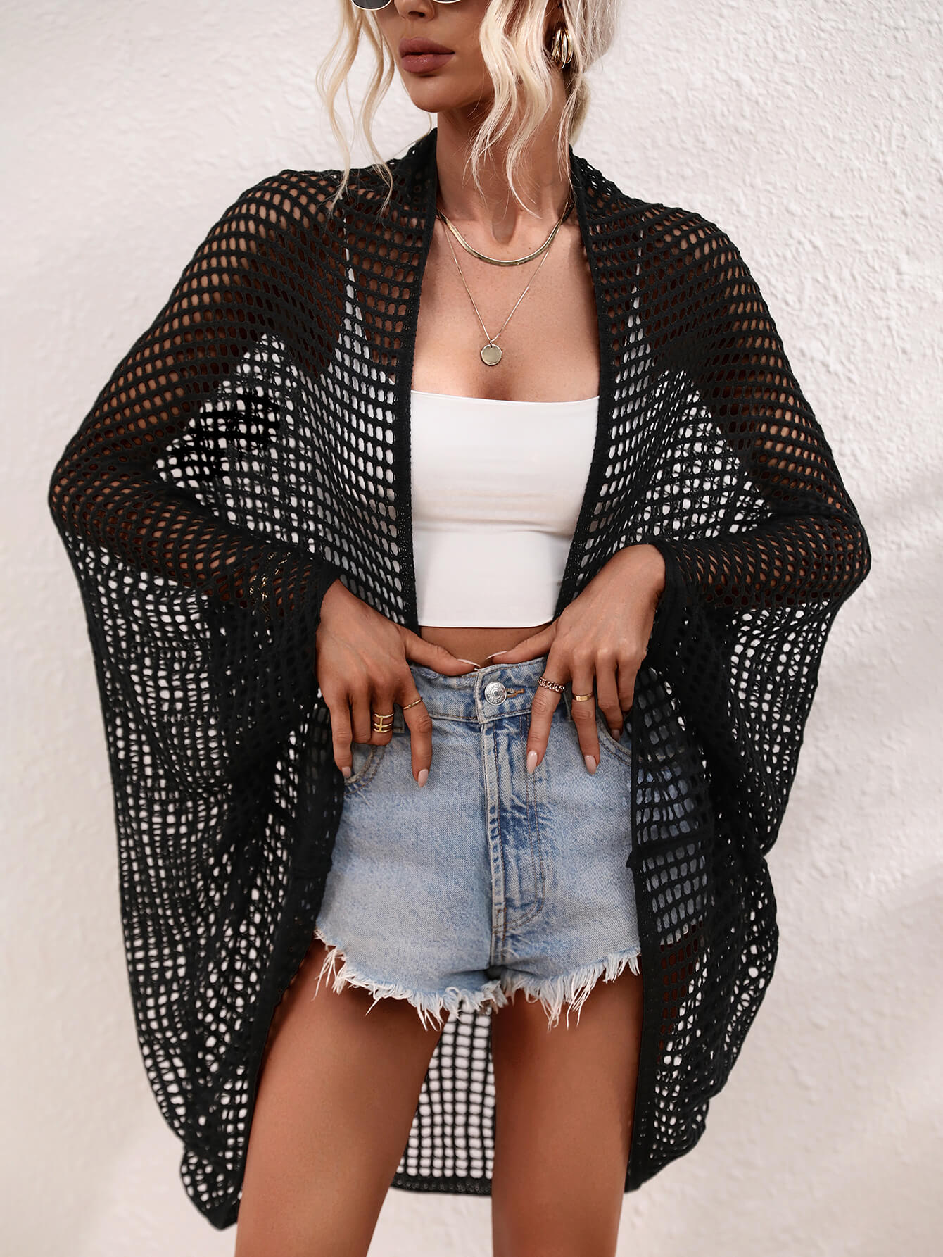 Openwork Open Front Longline Cover Up (TB11D) T