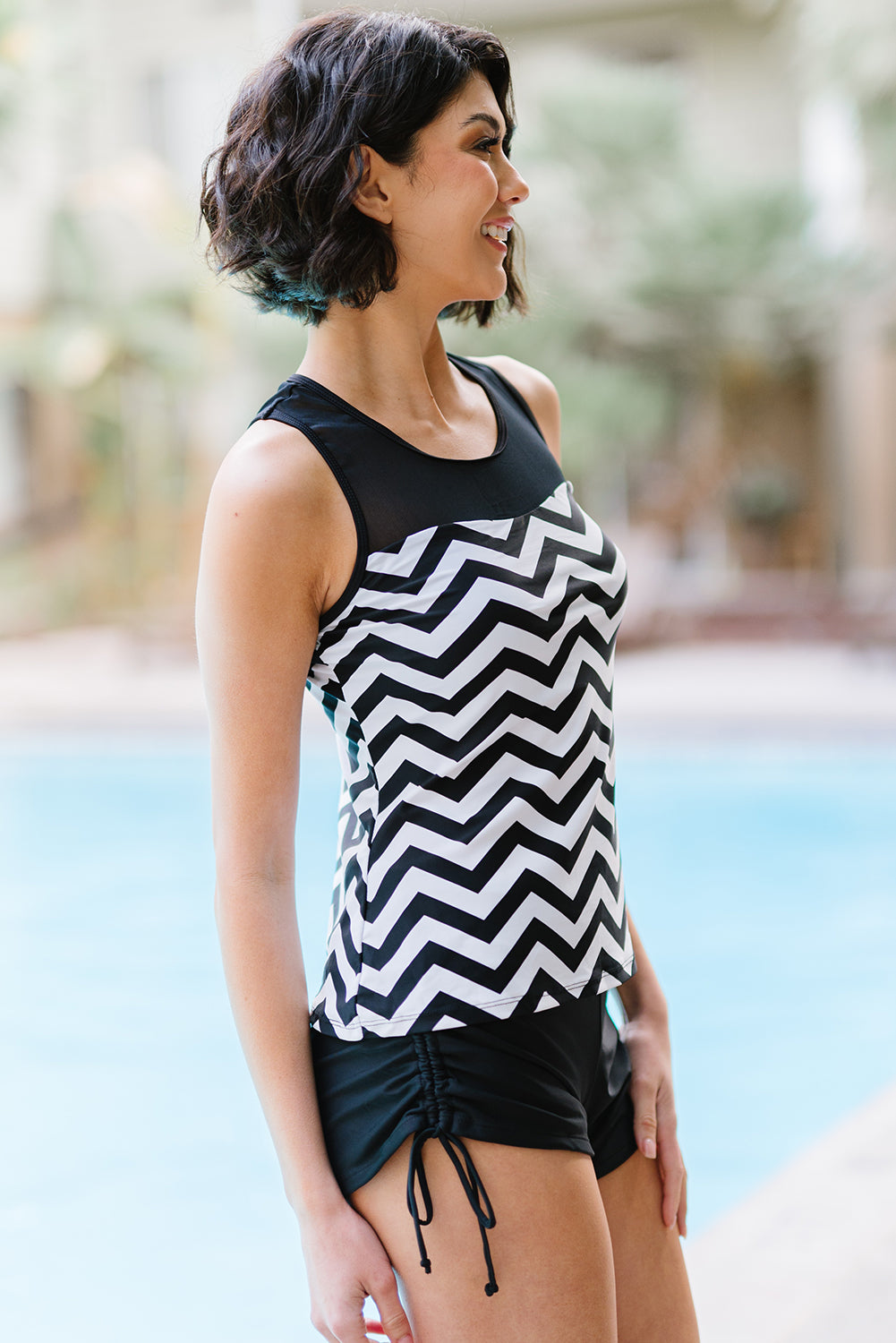 Full Size Chevron Print Ruched Tankini Set (TB13D) T