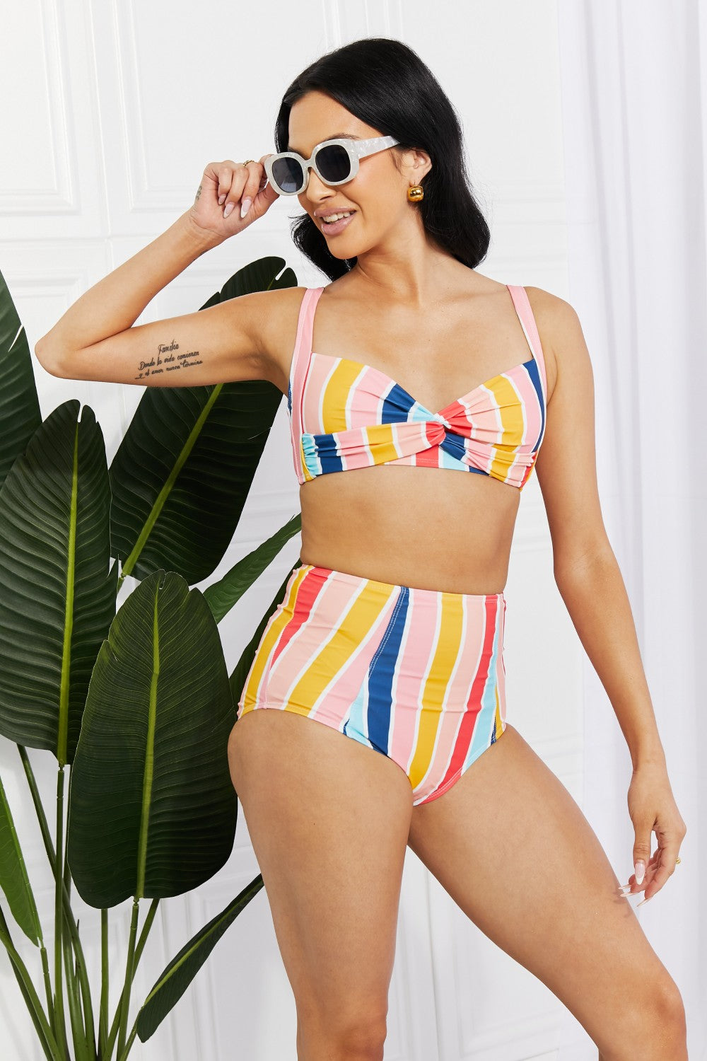 Marina West Swim Take A Dip Twist High-Rise Bikini in Stripe (TB9D) T