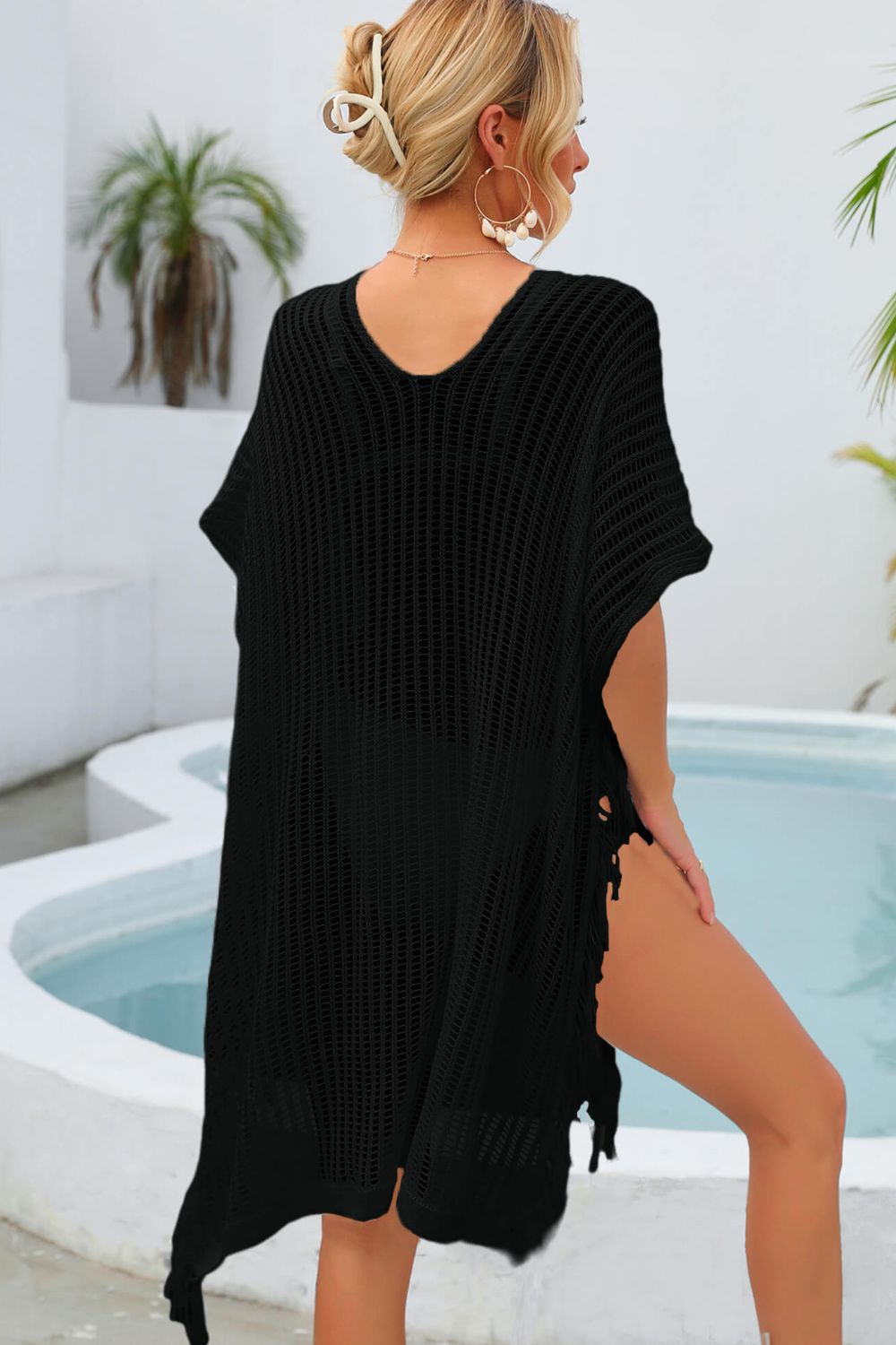 Fringe Trim Openwork Cover Up (TB11D) T - Deals DejaVu