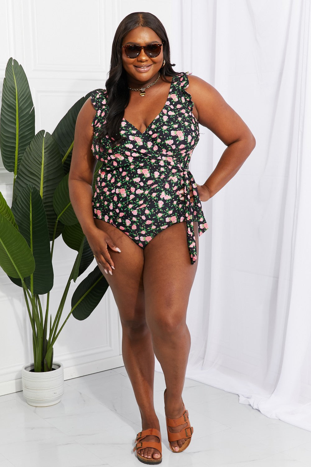 Marina West Swim Full Size Float On Ruffle Faux Wrap One-Piece in Floral (TB10D) T