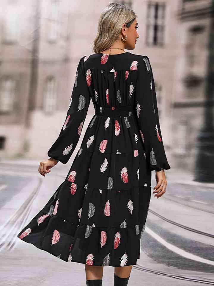 Printed V-Neck Slit Dress (MWBT) T - Deals DejaVu