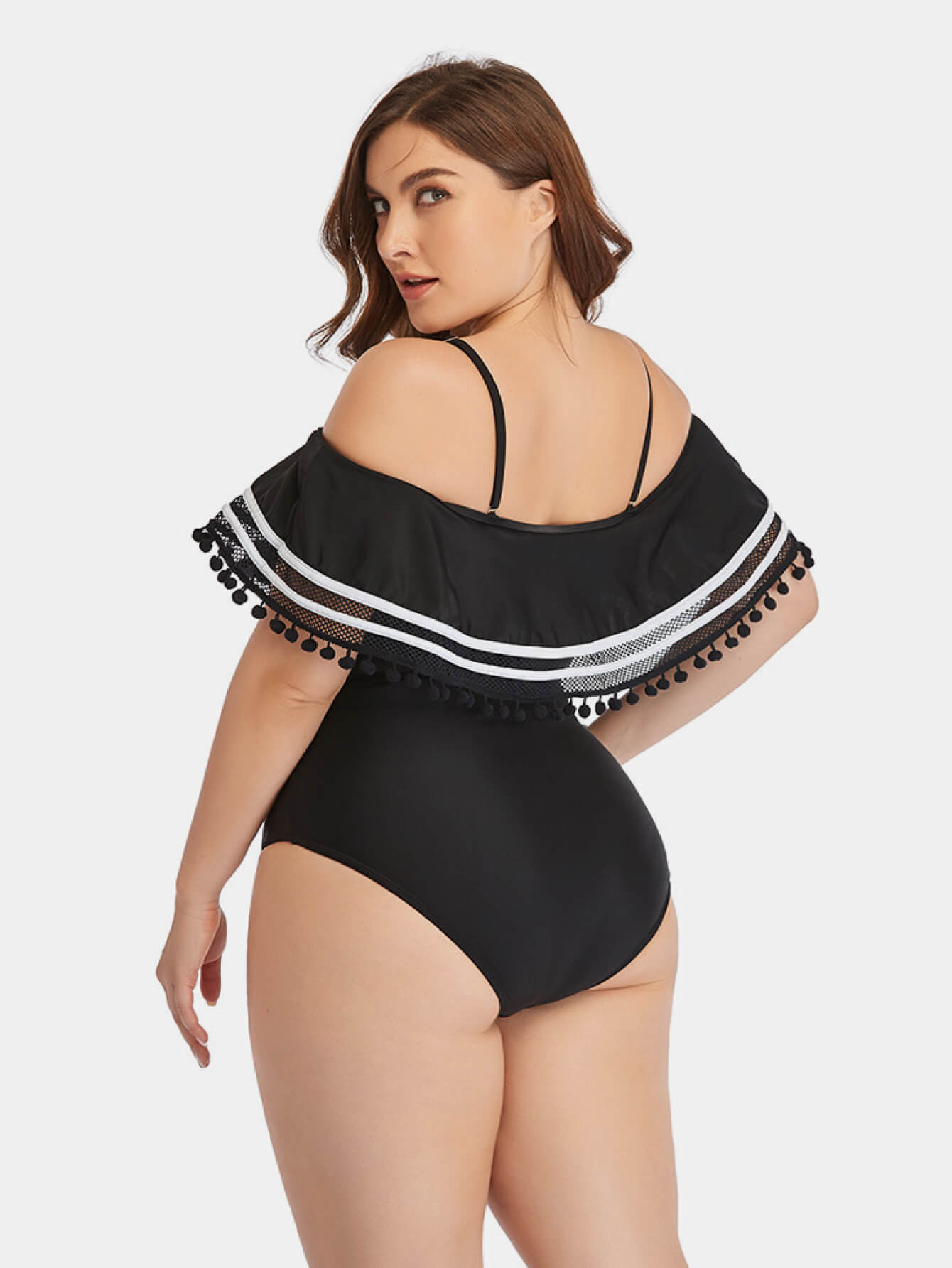 Plus Size Striped Cold-Shoulder One-Piece Swimsuit (TB10D) T