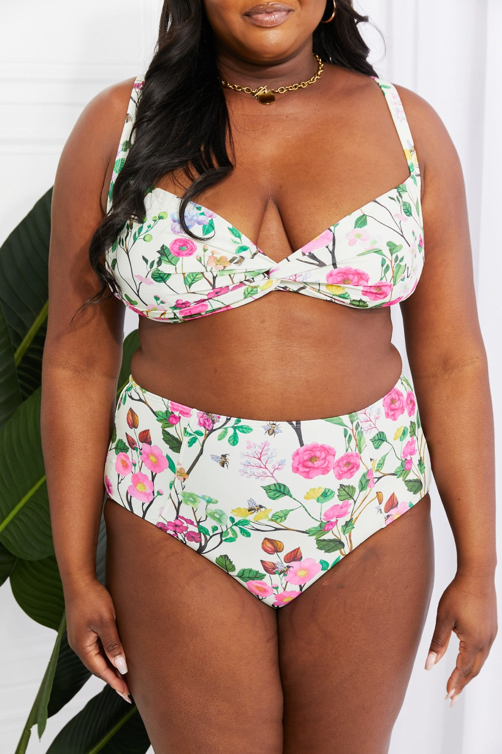 Marina West Swim Take A Dip Twist High-Rise Bikini in Cream (TB9D) T