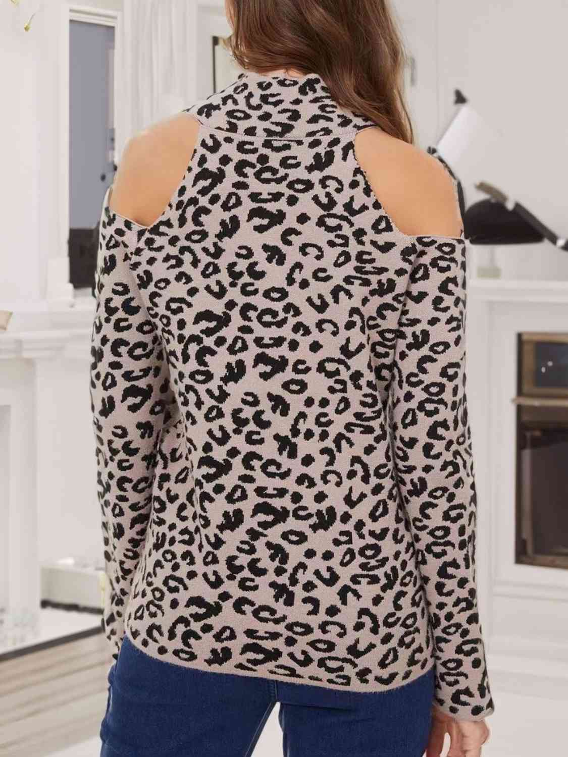 Leopard Cold-Shoulder Sweater - Deals DejaVu