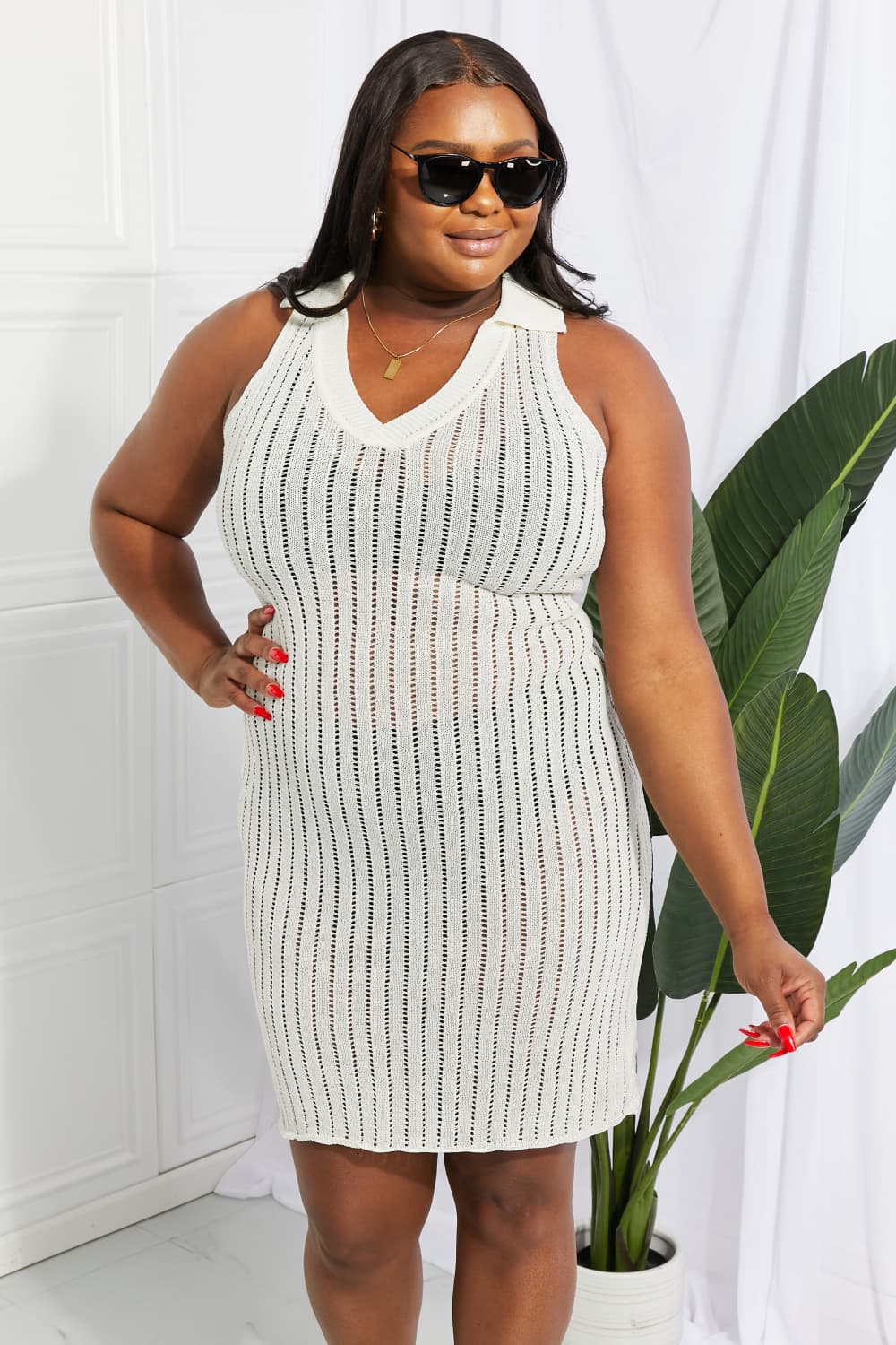 Openwork Johnny Collar Cover Up Dress (TB11D) T - Deals DejaVu