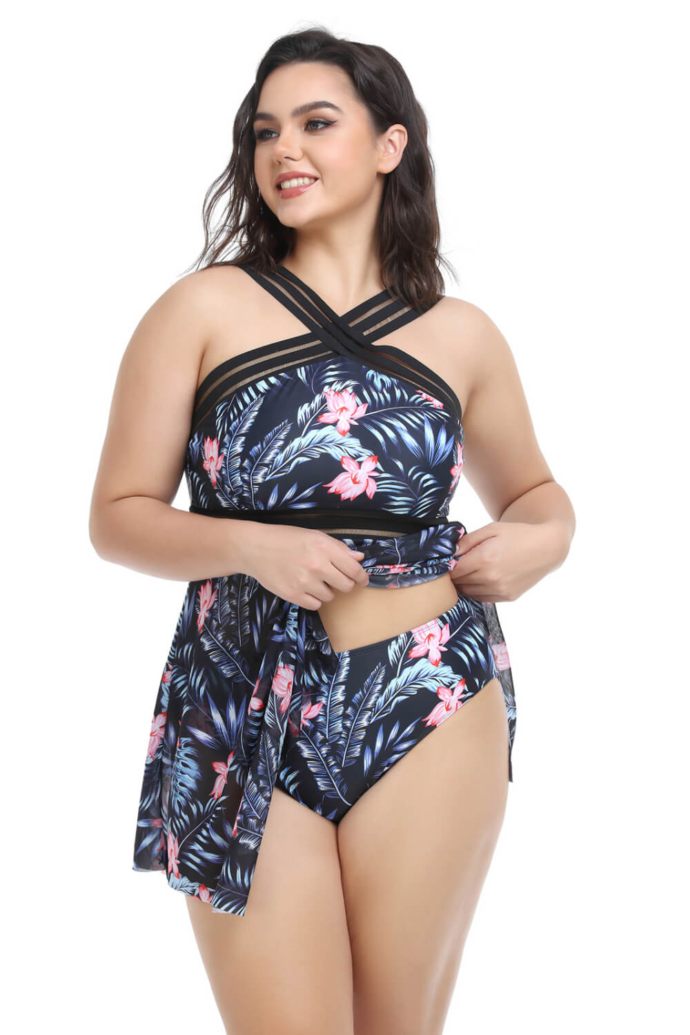 Plus Size Handkerchief-Hem Swim Dress and Bottoms Set (TB13D) T