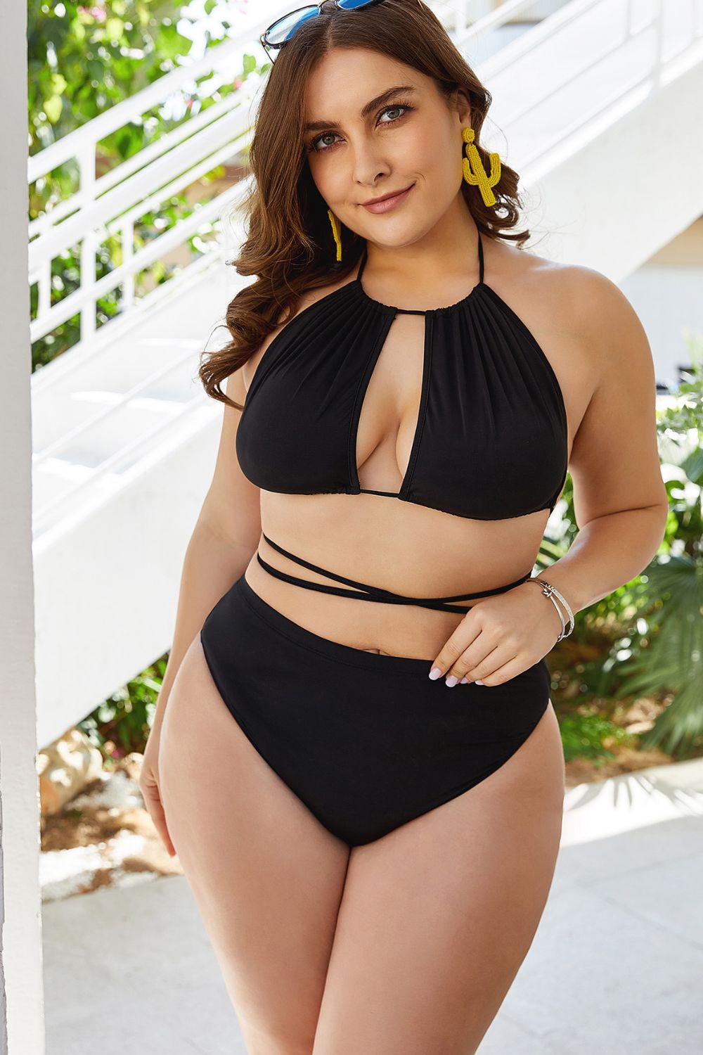 Plus Size Cutout Tied Backless Bikini Set (TB10D) T