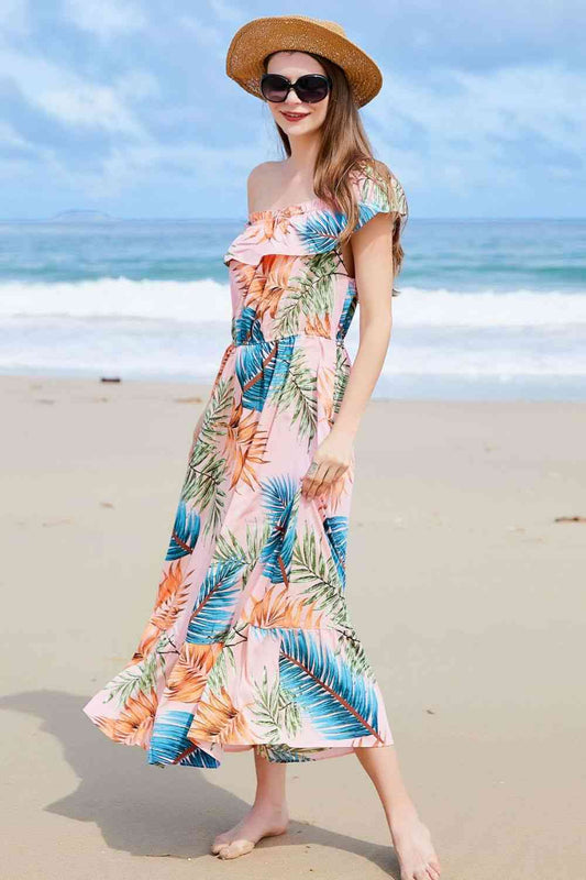 Full Size Ruffled Off-Shoulder Flutter Sleeve Maxi Dress (BWMT) T - Deals DejaVu