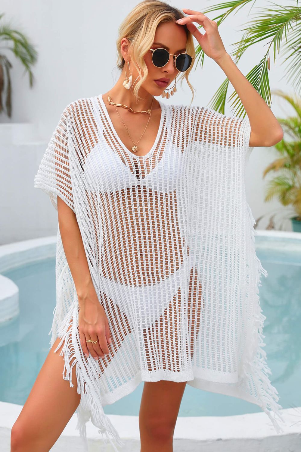 Fringe Trim Openwork Cover Up (TB11D) T - Deals DejaVu