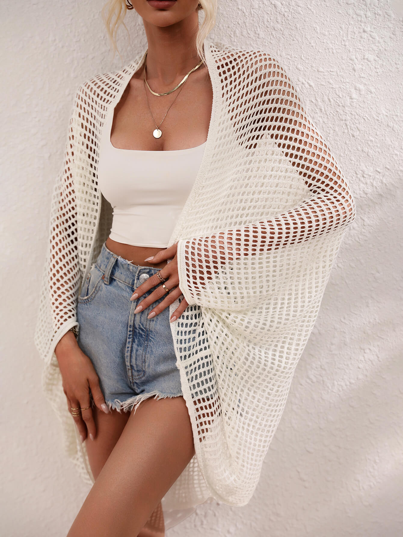 Openwork Open Front Longline Cover Up (TB11D) T