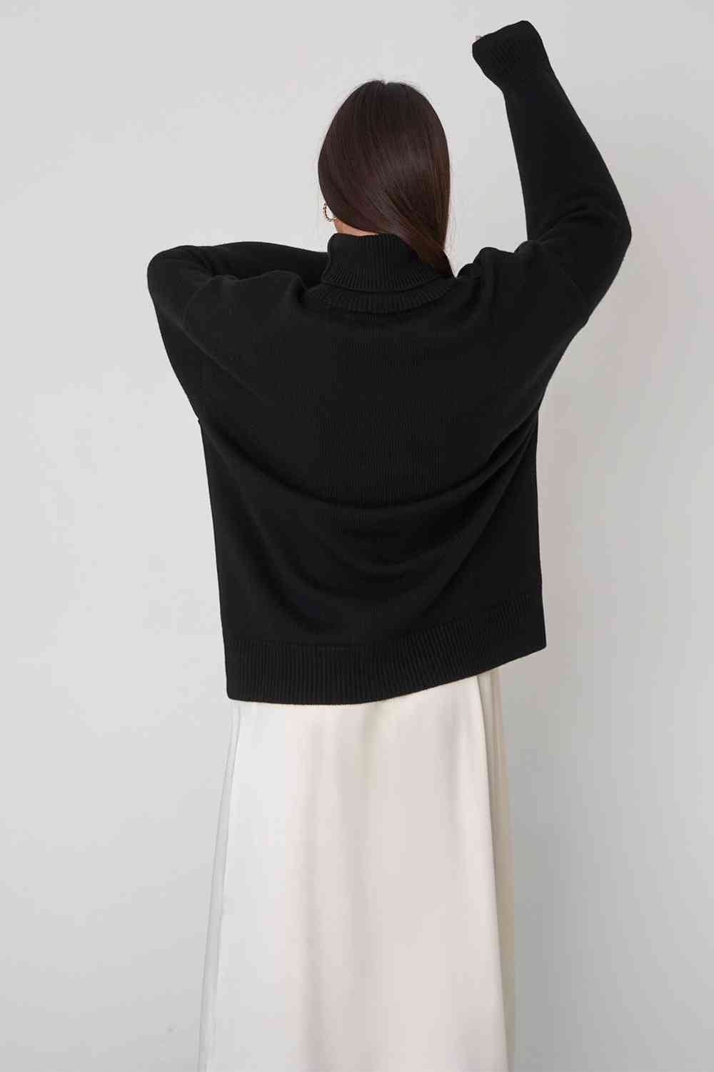 Turtle Neck Dropped Shoulder Sweater - Deals DejaVu
