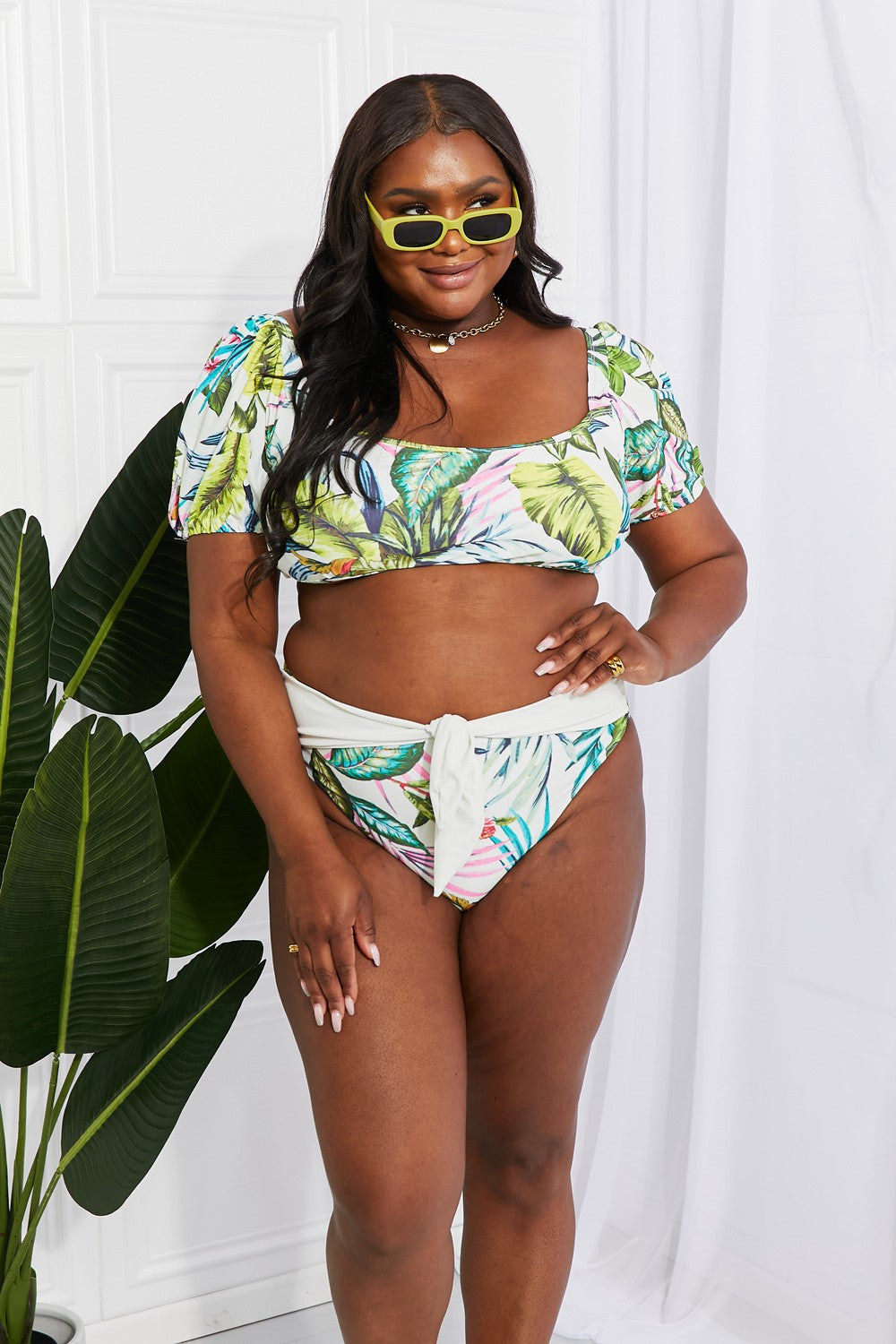 Marina West Swim Vacay Ready Puff Sleeve Bikini in Floral (TB9D) T