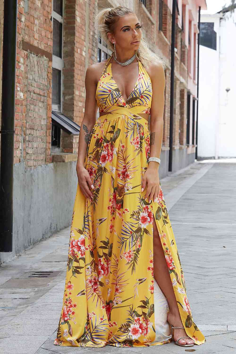 Halter Neck Split Dress (BWM) T - Deals DejaVu