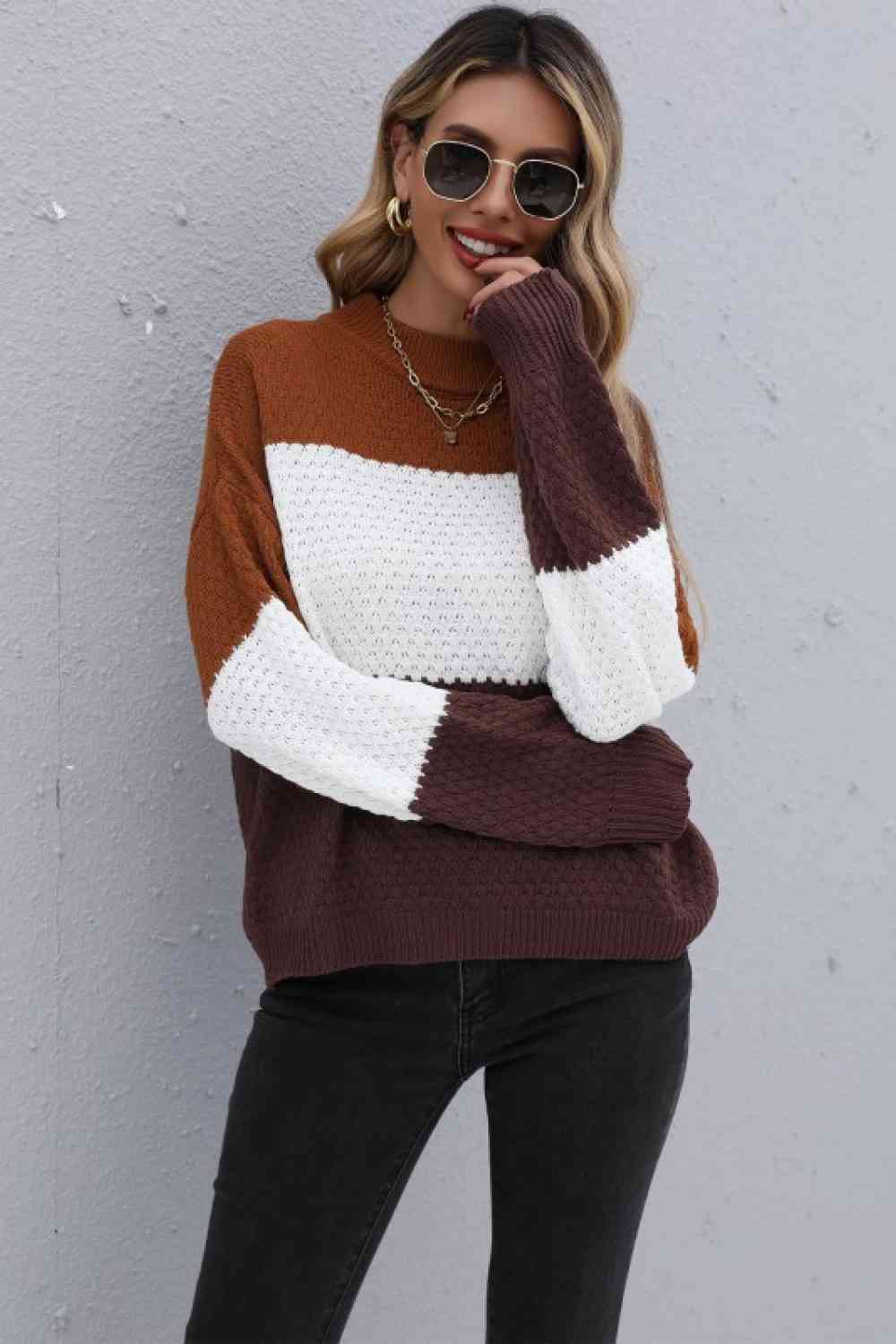 Color Block Long Sleeve Sweater - Deals DejaVu