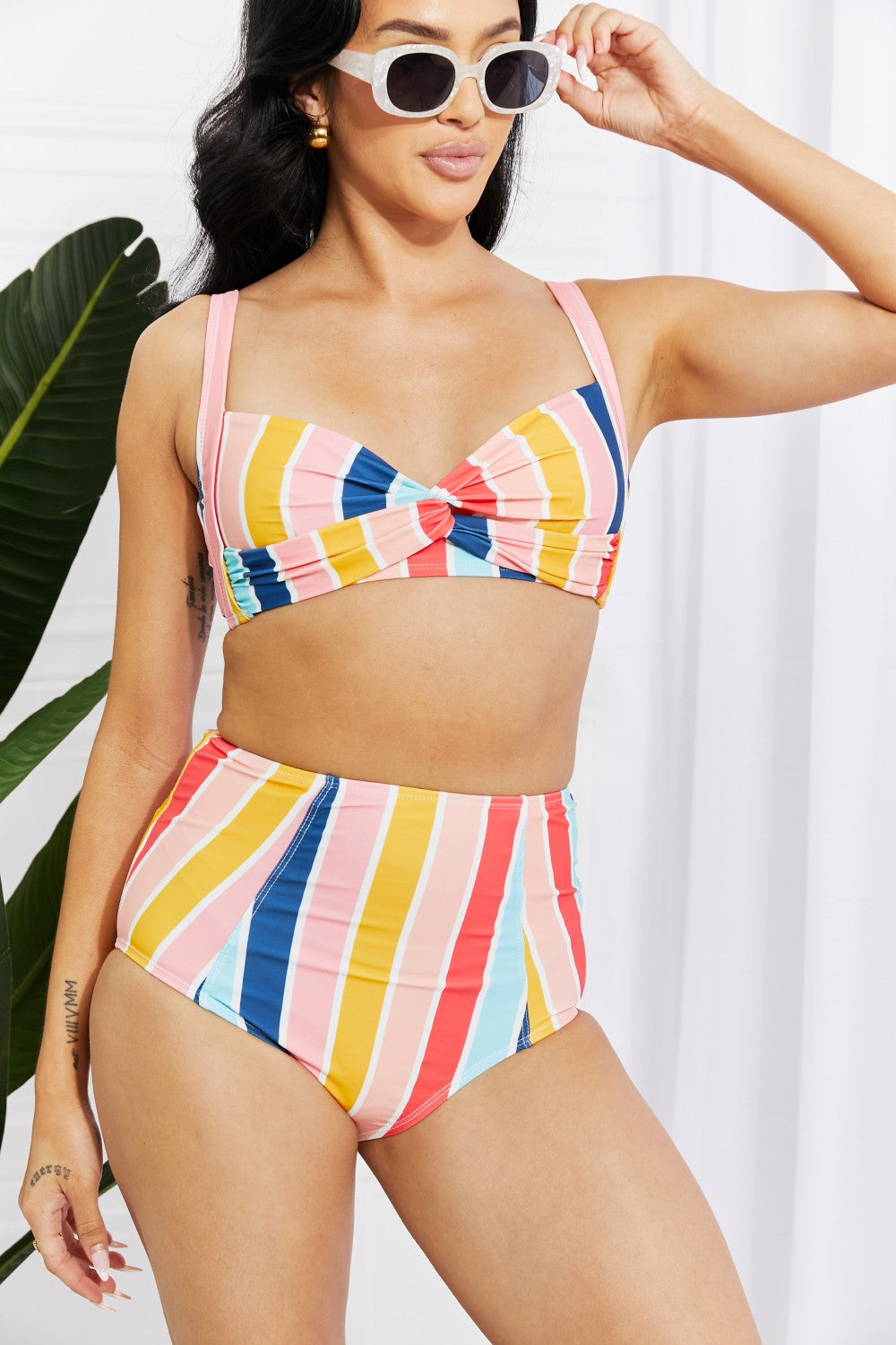 Marina West Swim Take A Dip Twist High-Rise Bikini in Stripe (TB9D) T