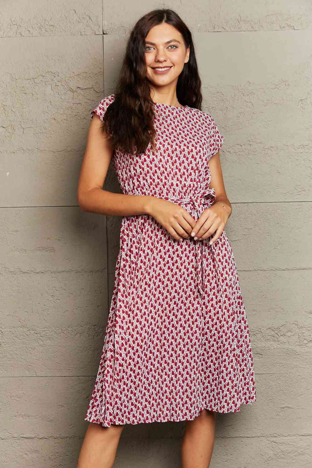 Round Neck Tie Waist Dress (MWBT) T - Deals DejaVu