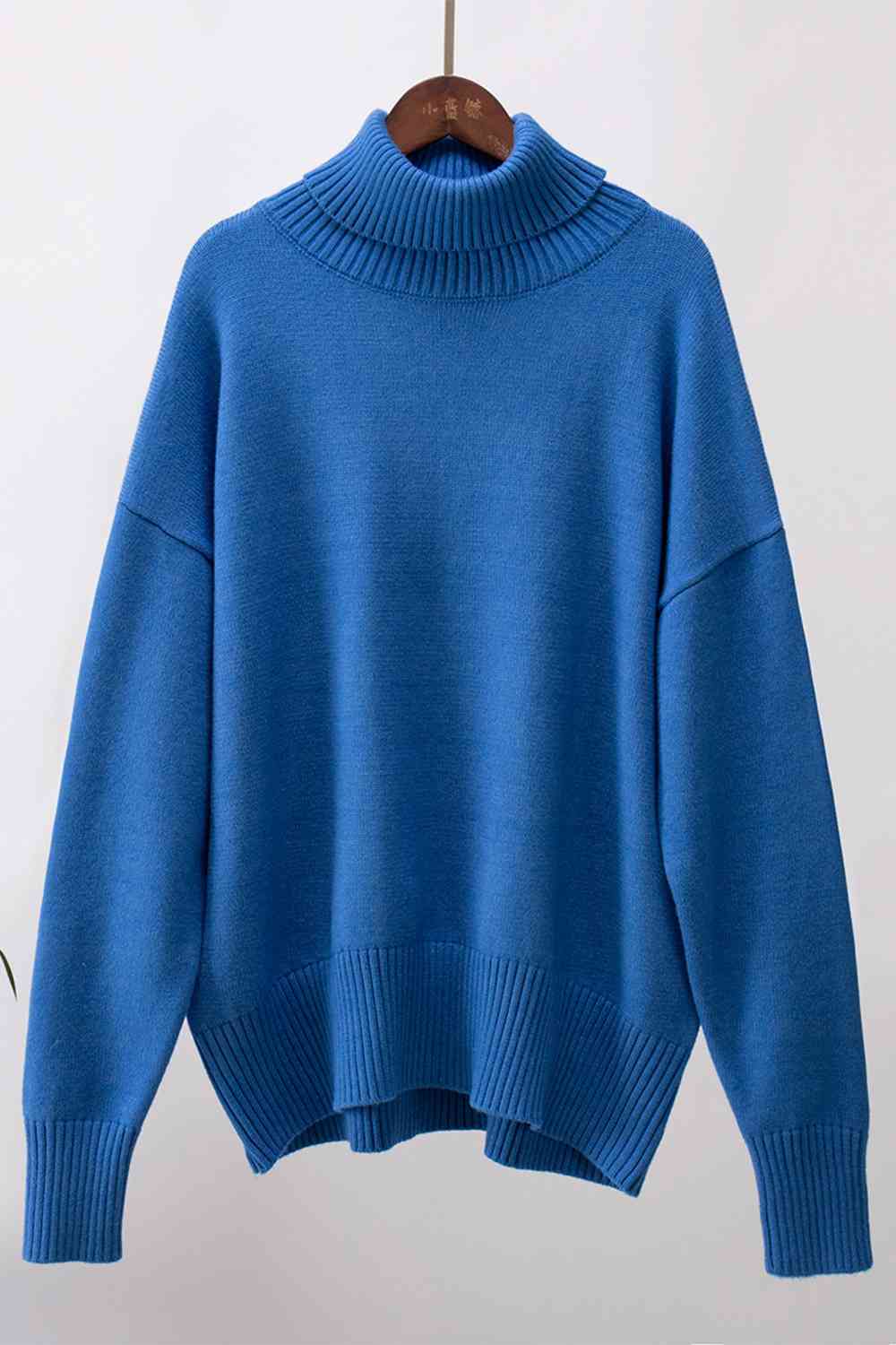 Turtle Neck Dropped Shoulder Sweater - Deals DejaVu