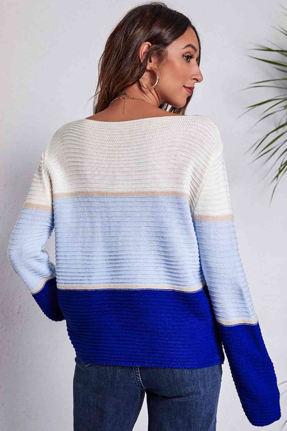 Color Block Horizontal Ribbing Sweater - Deals DejaVu