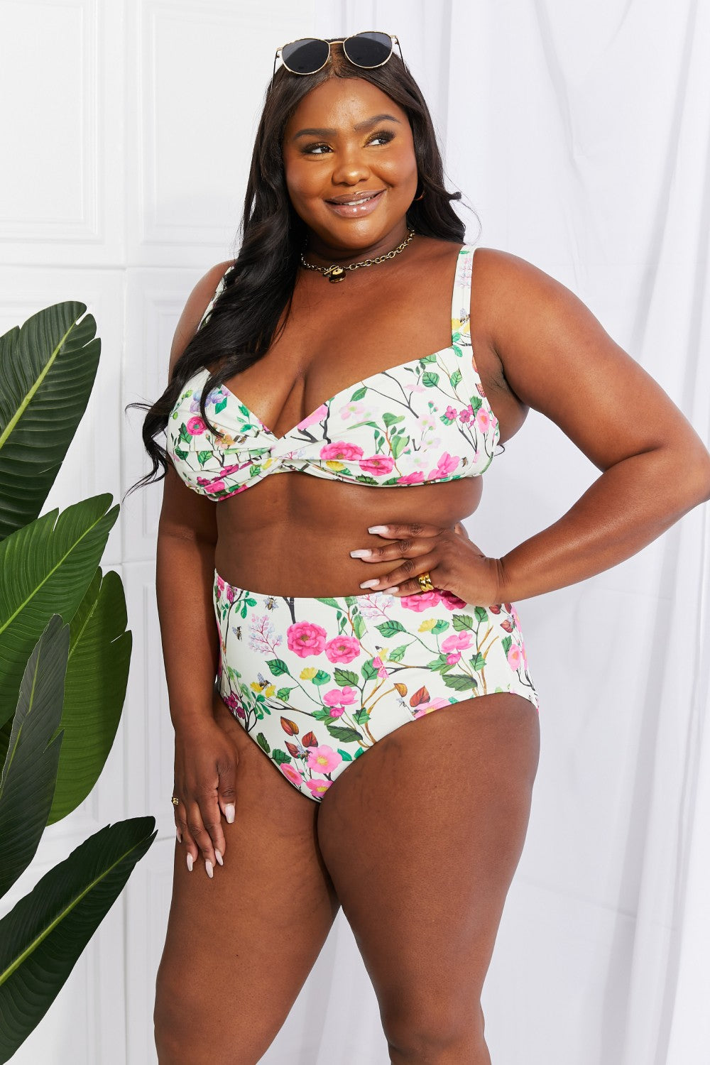 Marina West Swim Take A Dip Twist High-Rise Bikini in Cream (TB9D) T