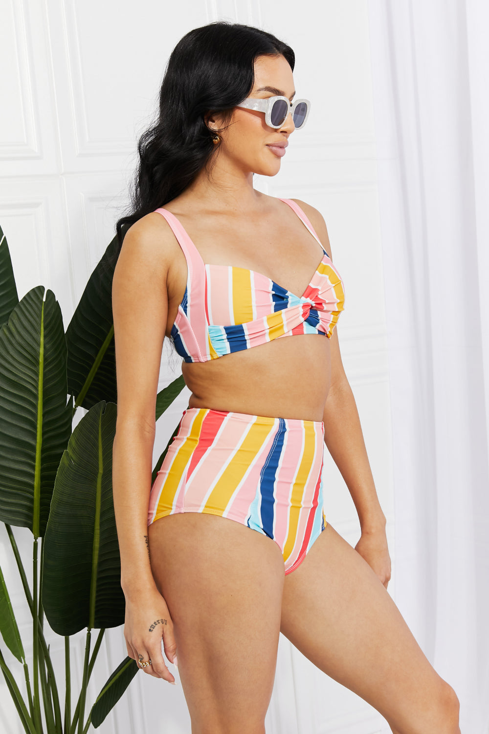Marina West Swim Take A Dip Twist High-Rise Bikini in Stripe (TB9D) T