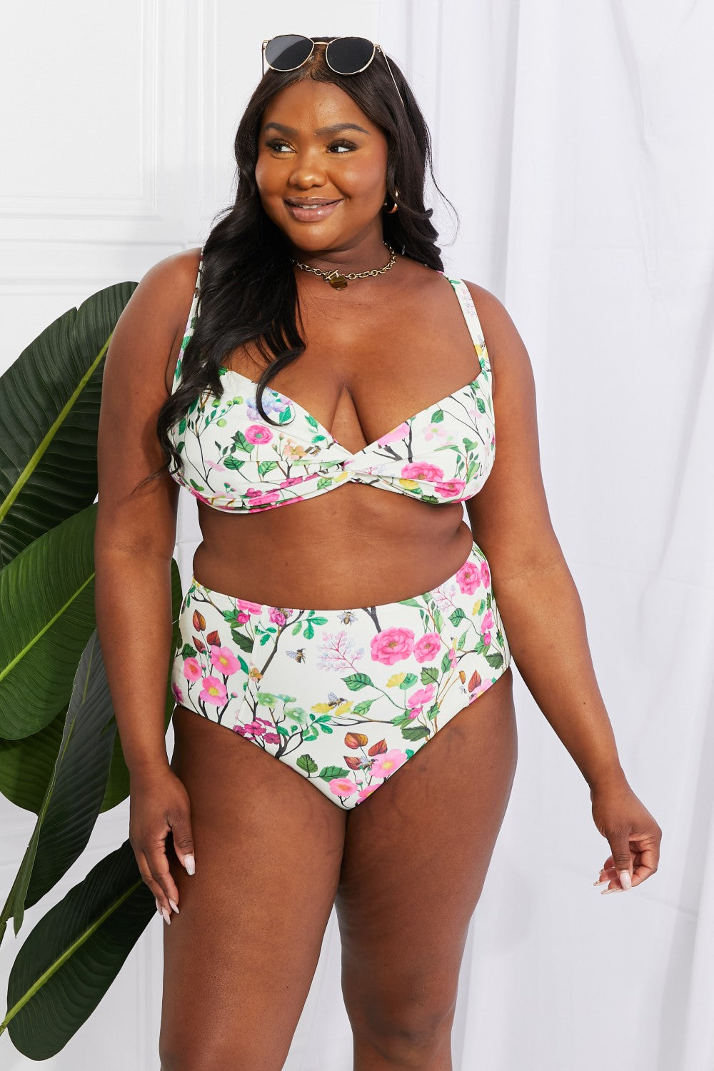 Marina West Swim Take A Dip Twist High-Rise Bikini in Cream (TB9D) T