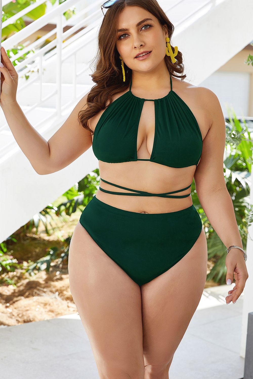 Plus Size Cutout Tied Backless Bikini Set (TB10D) T