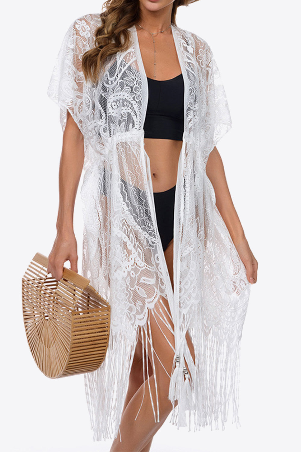 Fringe Trim Lace Cover-Up Dress (TB11D) T