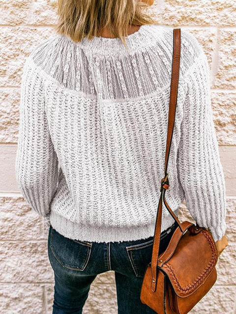 Round Neck Rib-Knit Sweater - Deals DejaVu