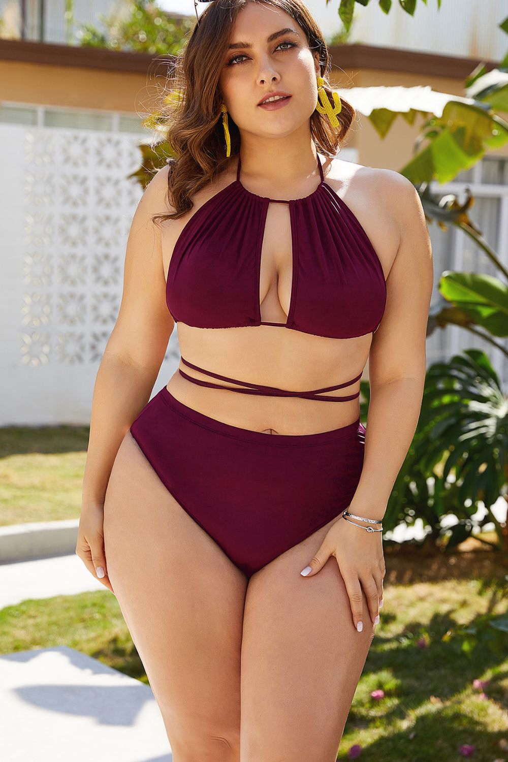 Plus Size Cutout Tied Backless Bikini Set (TB10D) T