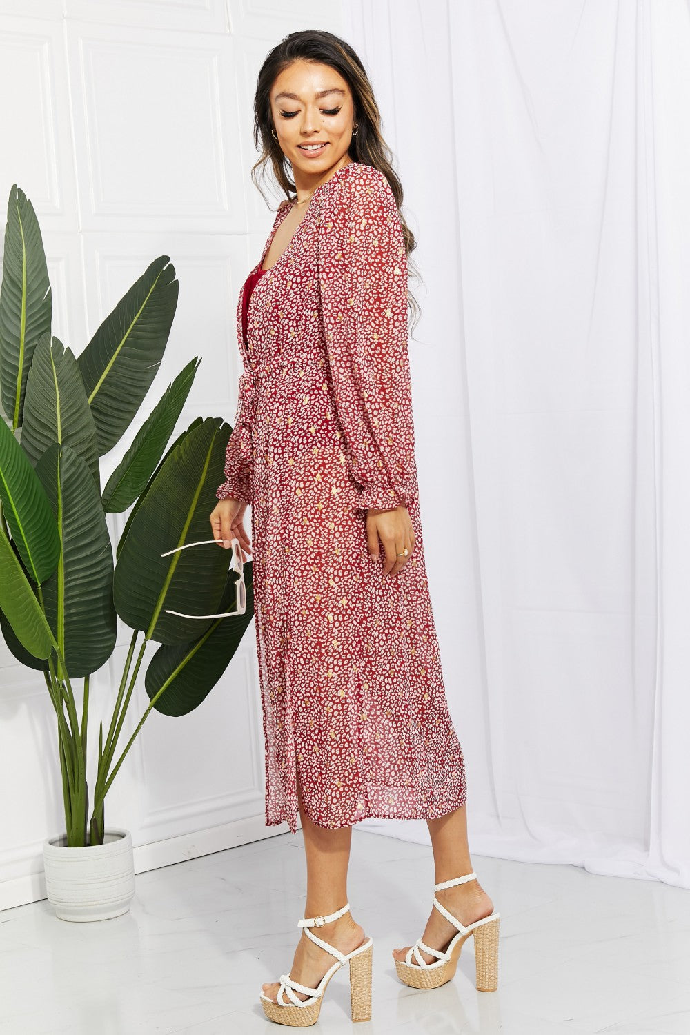 Leopard Tie Waist Flounce Sleeve Cover Up (TB11D) T