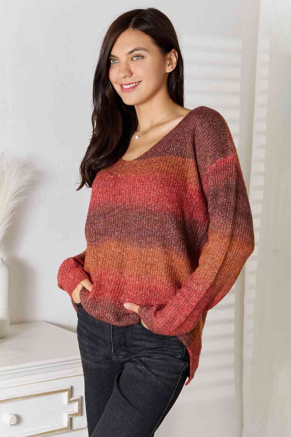 Gradient V-Neck Sweater - Deals DejaVu