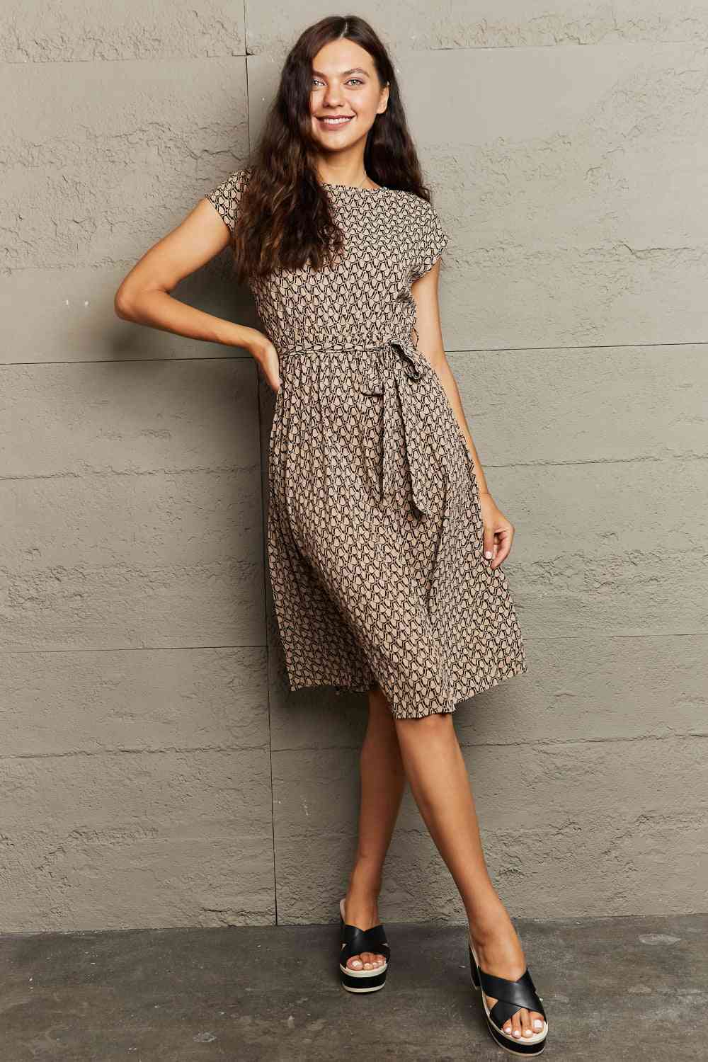 Round Neck Tie Waist Dress (MWBT) T - Deals DejaVu