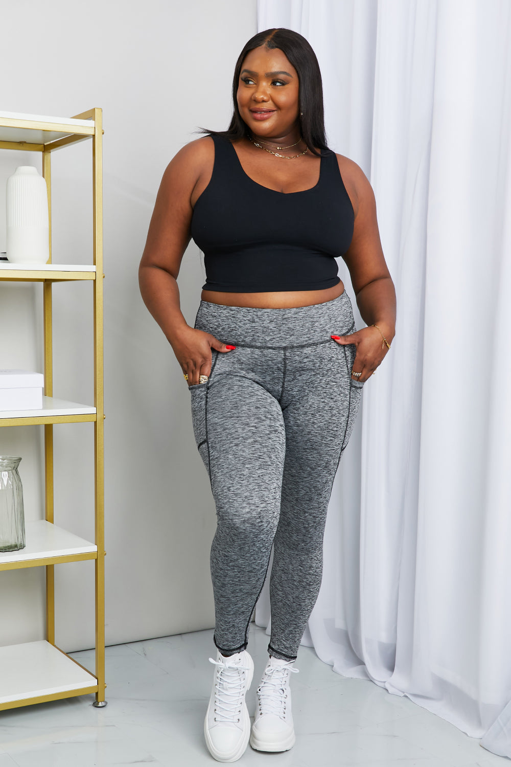 Rae Mode Full Size Heathered Wide Waistband Yoga Leggings (TBL) T