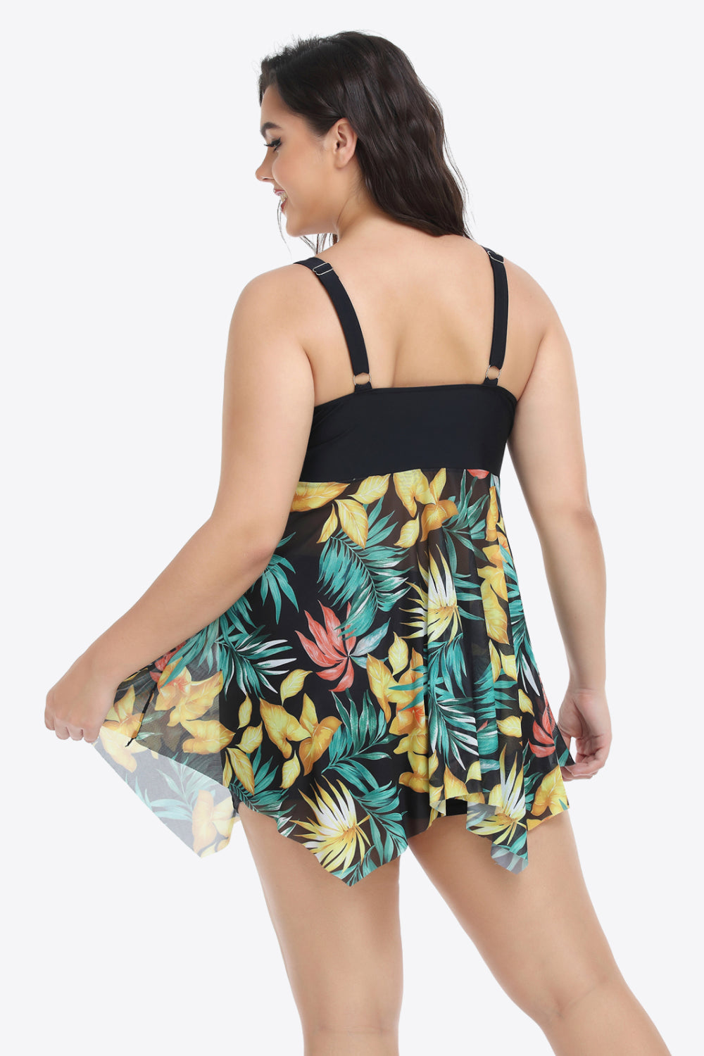 Plus Size Floral Two-Tone Asymmetrical Hem Two-Piece Swimsuit (TB13D) T